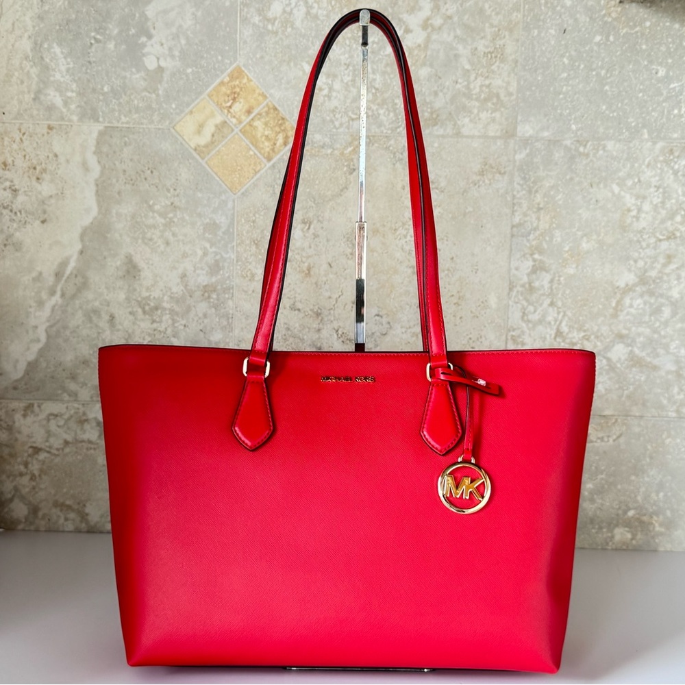 Michael Kors Jet Set Travel LG Multifunction Laptop Tote Bag Bright Red
